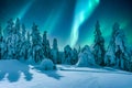 Wintry scene with glowing polar lights and snowy igloo Royalty Free Stock Photo