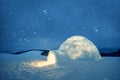 Wintry scene with resl snow igloo and milky way Royalty Free Stock Photo
