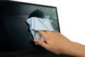 Wipe Laptop Screen , Cleaning Computer Royalty Free Stock Photo