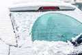 Car wipers sweep snow from window