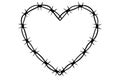 Wire Barb heart frame y2k tattoo border gothic spiky punk print isolated on white background. Barbwire emo boundary Royalty Free Stock Photo