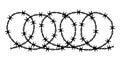 Wire with barbs of spiral shape, isolated circles of prison fence and barbed barrier