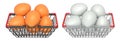 Wire baskets filled with eggs, isolated on white transparent background, concept of kitchen storage Royalty Free Stock Photo