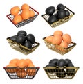 Wire baskets filled with eggs, isolated on white transparent background, concept of kitchen storage Royalty Free Stock Photo