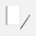 Spiral empty white A5 diary with ballpoint pen, realistic vector mockup Royalty Free Stock Photo