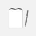 Wire bound blank A5 notebook with pen, realistic vector mock-up Royalty Free Stock Photo