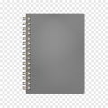 Wire bound closed notebook on transparent background, realistic vector mockup. Golden metal spiral notepad, mock-up. Blank diary Royalty Free Stock Photo