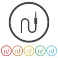 Wire cable audio jack icon. Set icons in color circle buttons