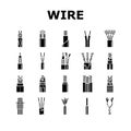 wire cable technology connection icons set vector