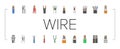 wire cable technology connection icons set vector