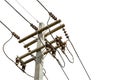 Wire cables on electricity pole in the city for safety concept o