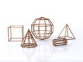 Wire copper geometric shape and form framework 3d render