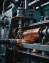 Wire drawing machine with spools of copper cable in industrial setting Royalty Free Stock Photo