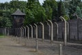 Wire fence and guard post in Auschwitz