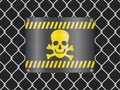 Wire fence and jolly roger sign Royalty Free Stock Photo