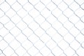 Wire fence in the snow. Fence background. Metallic net with snow. Metal net in winter covered with snow. Wire fence closeup. Steel Royalty Free Stock Photo