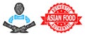 Rubber Authentic Asian Food Seal and Hatched Butcher Icon