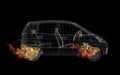Wire frame car in the colored smoke Royalty Free Stock Photo