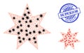 Wire Frame Mesh Seven Pointed Star Pictograms with Virus Parts and Scratched Round Superior Badge
