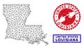 Polygonal 2D Louisiana State Map and Grunge Stamps