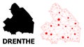 Wire Frame Polygonal Map of Drenthe Province with Red Stars