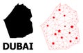 Wire Frame Polygonal Map of Dubai Emirate with Red Stars