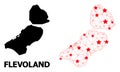 Wire Frame Polygonal Map of Flevoland Province with Red Stars