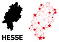 Wire Frame Polygonal Map of Hesse State with Red Stars