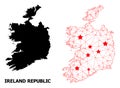 Wire Frame Polygonal Map of Ireland Republic with Red Stars