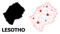 Wire Frame Polygonal Map of Lesotho with Red Stars