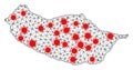 Wire Frame Polygonal Map of Madeira Island with Red Infection Elements