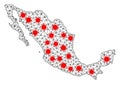 Wire Frame Polygonal Map of Mexico with Red Covid Centers