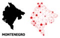Wire Frame Polygonal Map of Montenegro with Red Stars