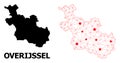 Wire Frame Polygonal Map of Overijssel Province with Red Stars Royalty Free Stock Photo