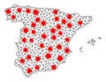 Wire Frame Polygonal Map of Spain with Red Covid Centers
