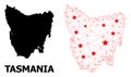 Wire Frame Polygonal Map of Tasmania Island with Red Stars Royalty Free Stock Photo