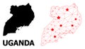 Wire Frame Polygonal Map of Uganda with Red Stars
