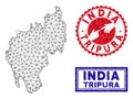 Polygonal Network Tripura State Map and Grunge Stamps