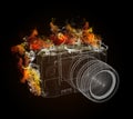Wire frame SLR camera in the colored smoke Royalty Free Stock Photo