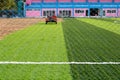 Wire mesh fence from new soccer field in the public areas Royalty Free Stock Photo