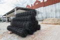 Wire mesh roll on construction. Royalty Free Stock Photo