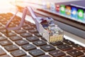 Wire network connection and internet communication technology concept Royalty Free Stock Photo