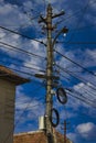 Wire Pole & blue sky Royalty Free Stock Photo