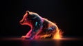 The wire sculpture of a bear a light shining on the night ground, in the style of art, bold colorful lines, AI Generative