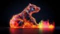 The wire sculpture of a bear a light shining on the night ground, in the style of art, bold colorful lines, AI Generative