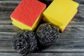 Wire sponge, steel wool, a bundle of very fine and flexible sharp edged steel or metal filaments and Combo Cellulose and abrasive