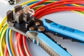Wire stripper and cutter with colored wires Royalty Free Stock Photo