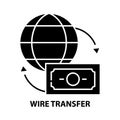 wire transfer icon, black vector sign with editable strokes, concept illustration Royalty Free Stock Photo