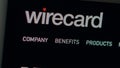 Wirecard company website homepage. Close up of Wirecard logo.