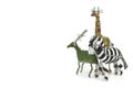 Wired and beaded African animal Craft of a Zebra, girafe and buck isolated on a white background Royalty Free Stock Photo